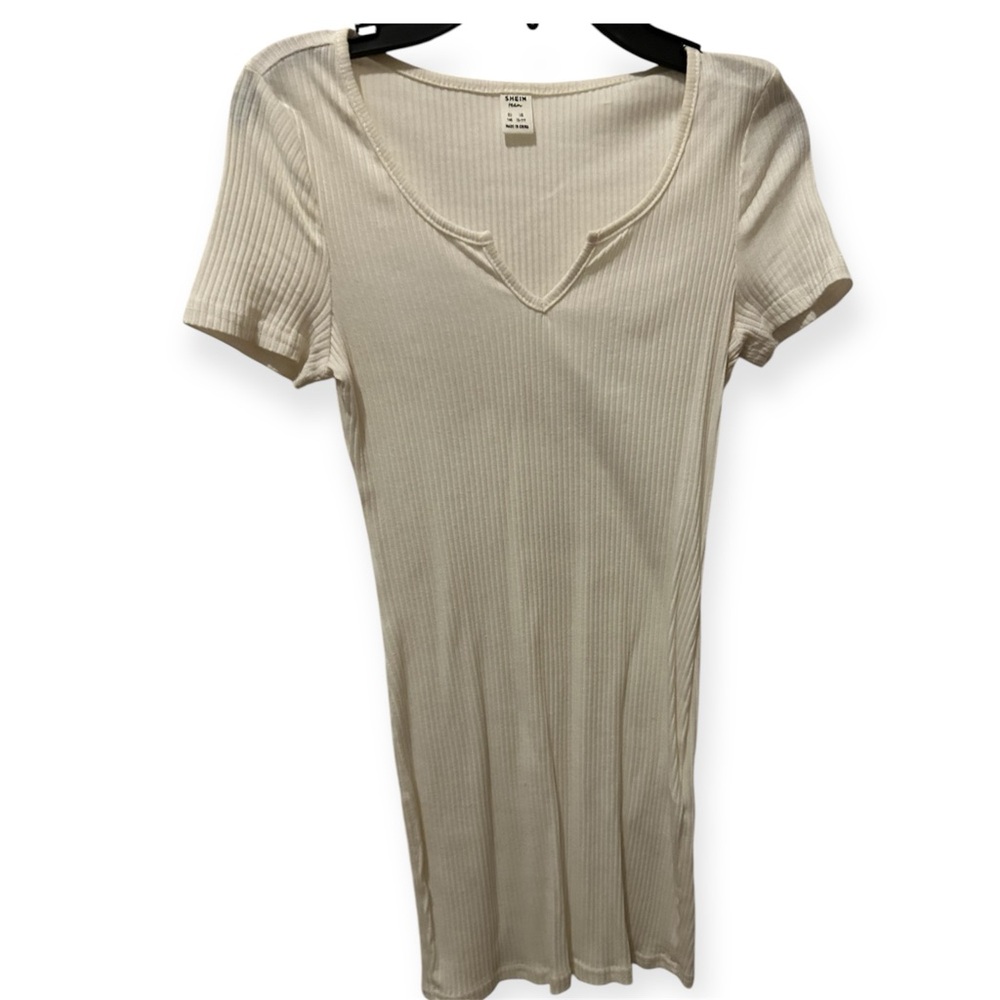 Cream/White Teens Ribbed Short Sleeve Dress